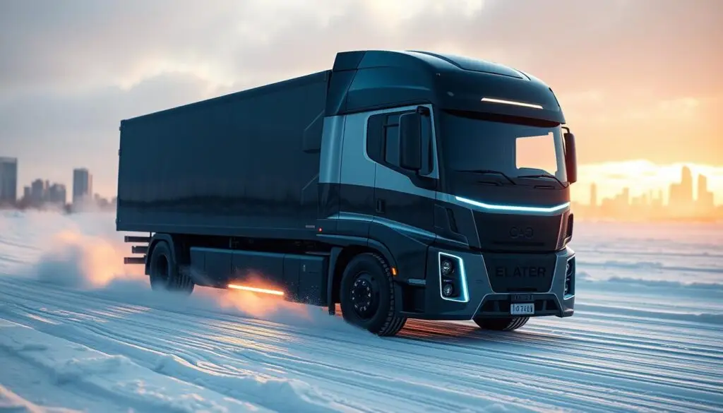 Technical cutaway diagram showing thermal management coolant routing through electric truck battery pack modules