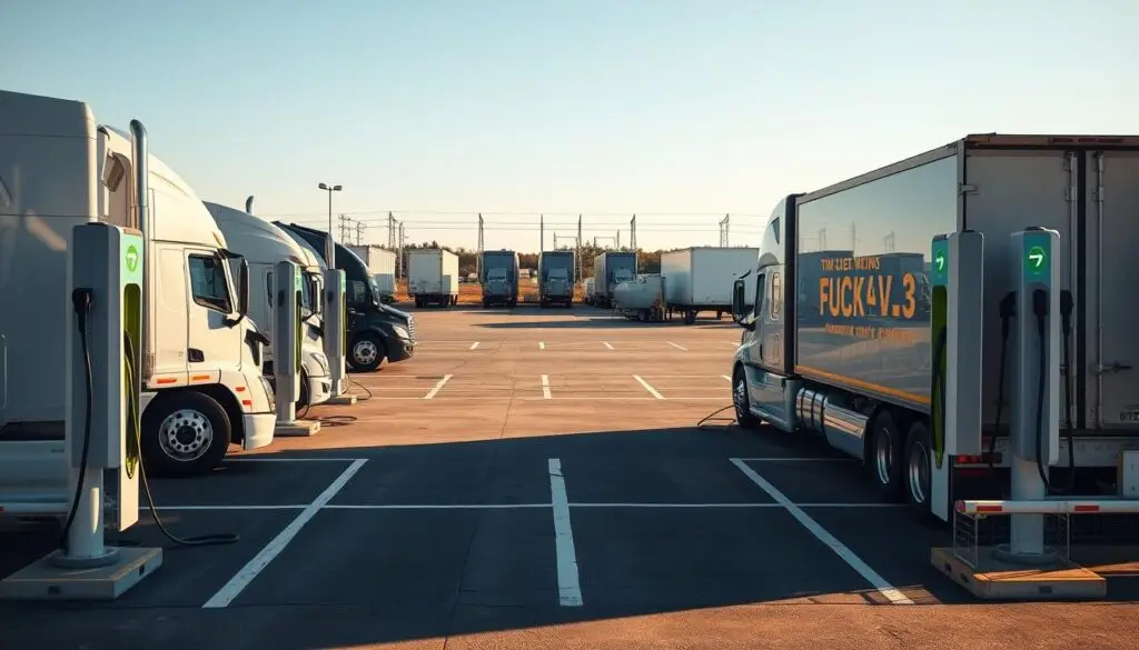 High-power DC fast charging equipment for commercial medium-duty trucks at fleet facility