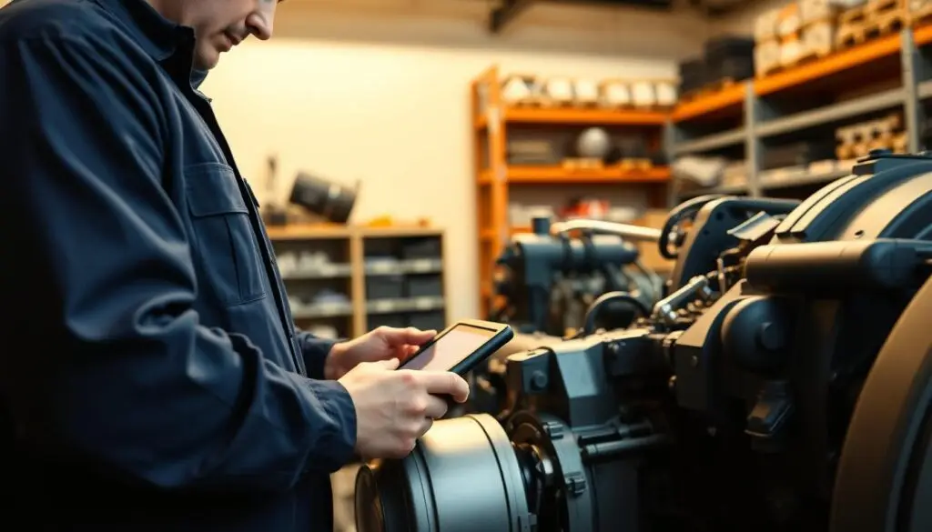 Specialist technician performing diagnostic procedures on DD16 heavy-haul engine