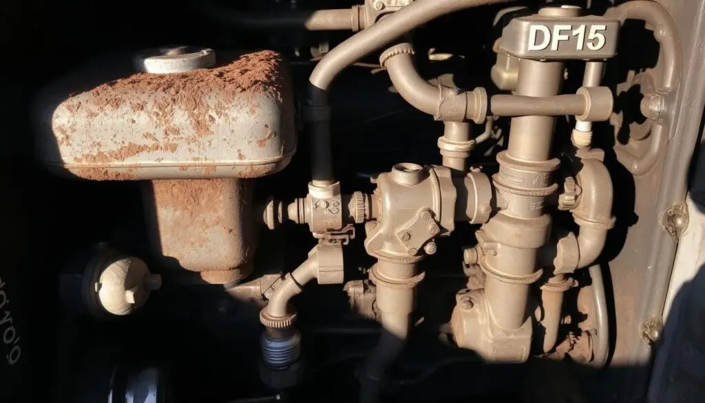 DEF tank and dosing system components on heavy-duty diesel truck