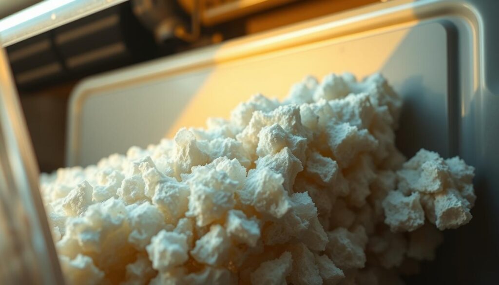 DEF tank interior showing white crystallization deposits around fill cap and sending unit