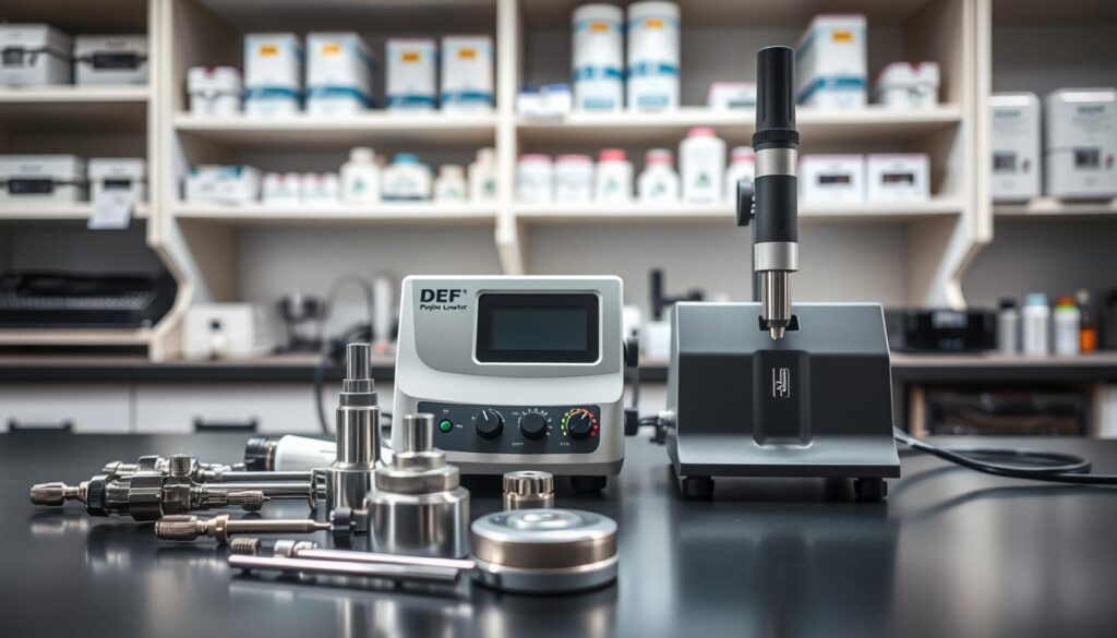 Refractometer calibration with distilled water and cleaning supplies for DEF testing equipment