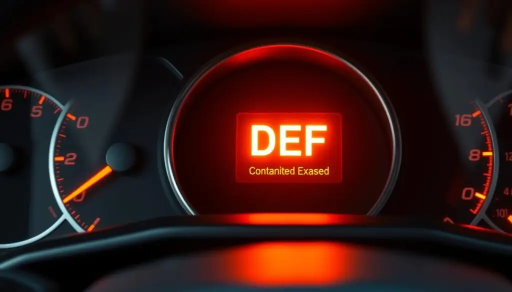 Dashboard showing DEF warning light indicating potential contamination