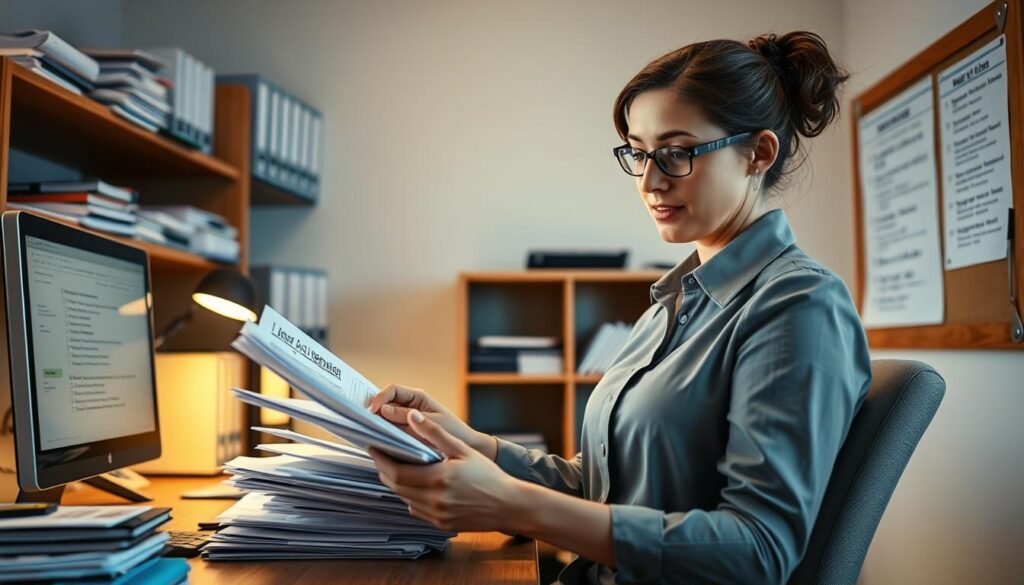 Compliance officer reviewing fleet inspection documentation