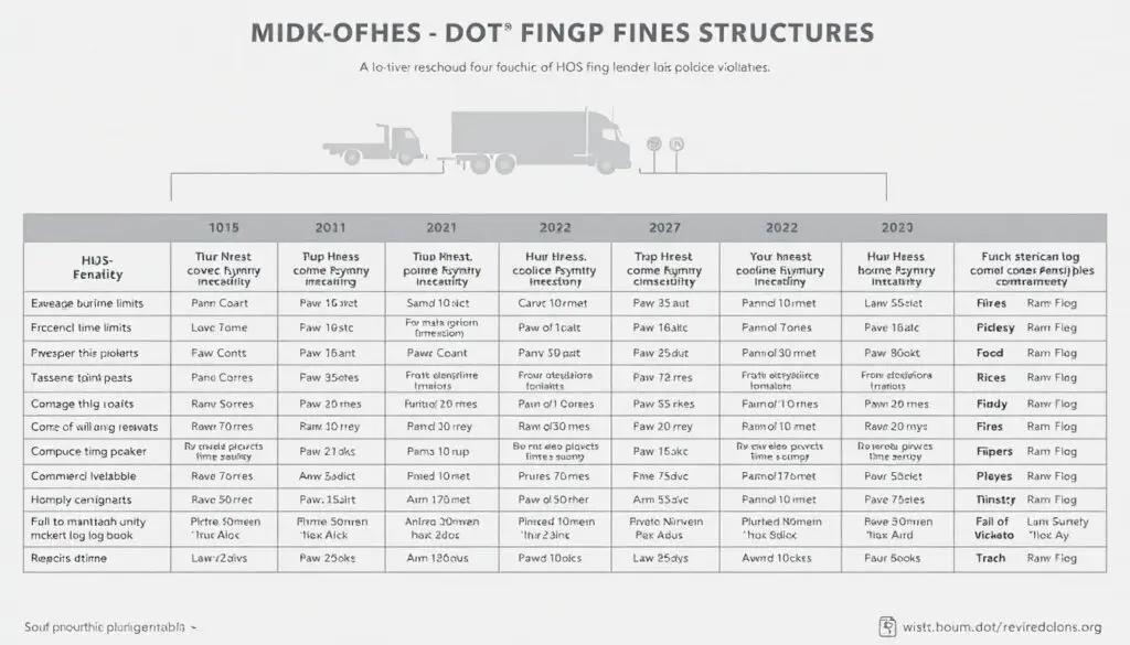 Chart showing DOT civil penalty amounts for different types of hours of service violations