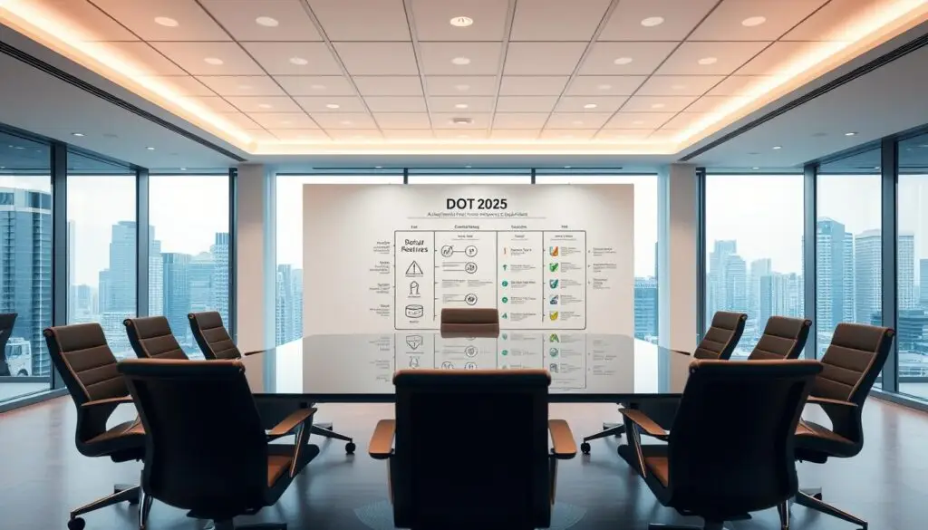 DOT regulations 2025 compliance framework showing FMCSA requirements, CSA scoring categories, and enforcement mechanisms