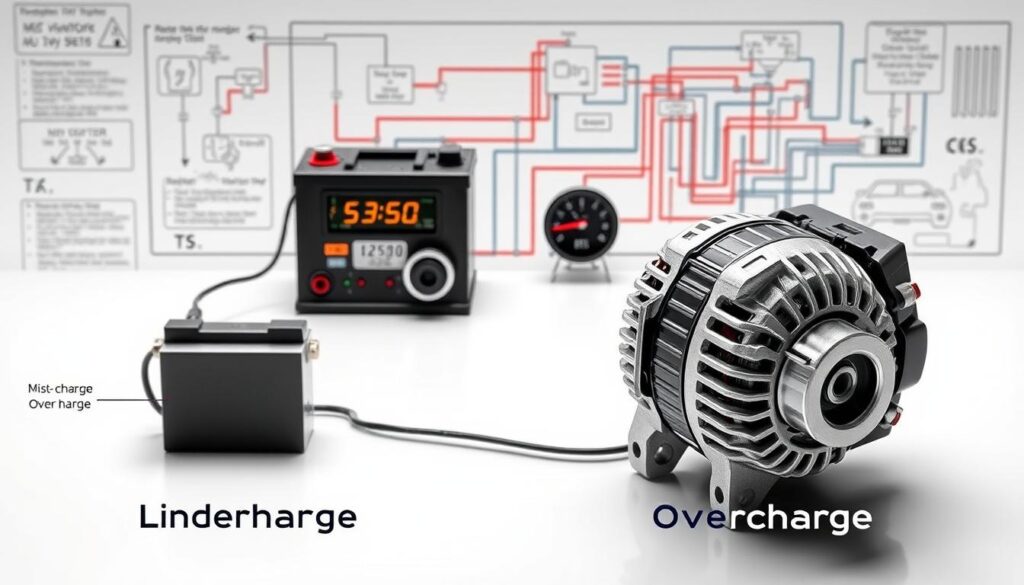 Technician diagnosing charging system fault on heavy-duty truck