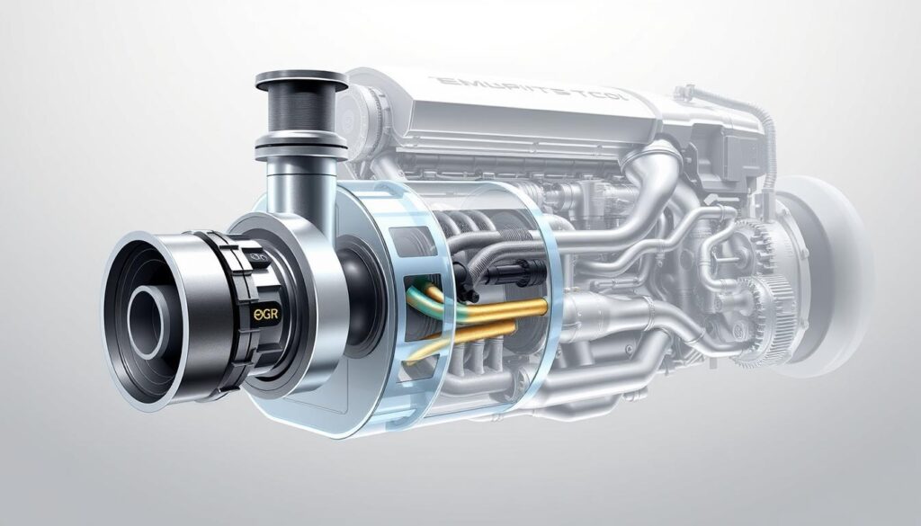 Diagram showing EGR system function and exhaust gas recirculation process in commercial diesel engine