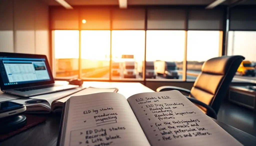 Commercial driver demonstrating ELD data transfer during roadside inspection with enforcement officer