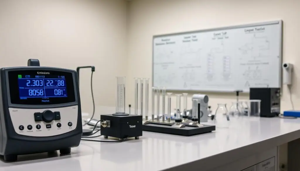 Portable emissions measurement system (PEMS) equipment installed on heavy-duty truck for in-use testing
