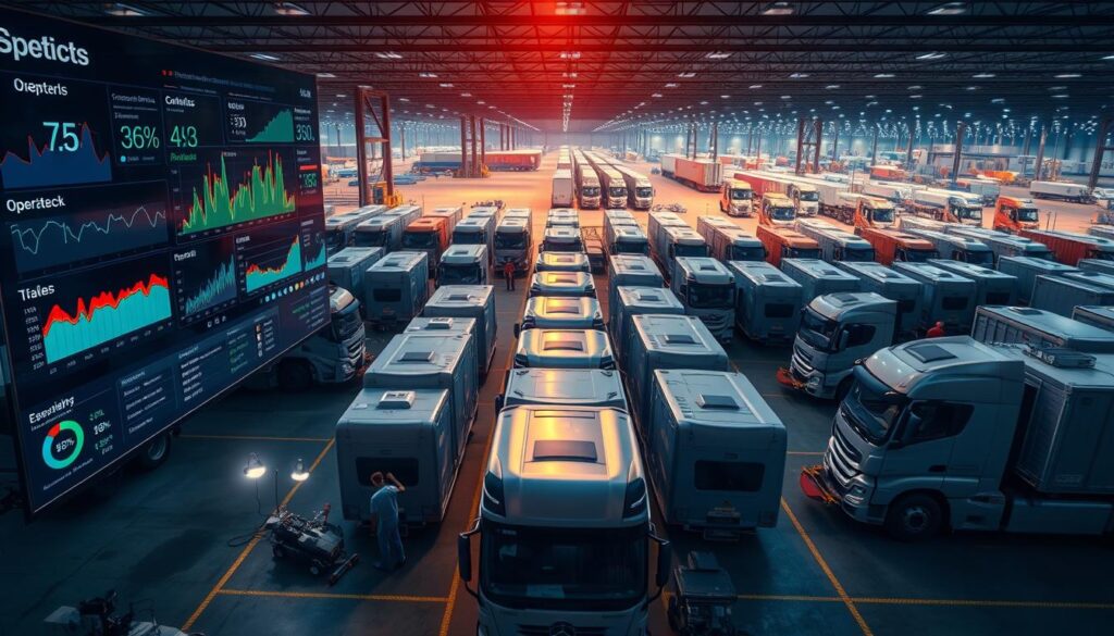 Fleet manager reviewing electric truck charging operational costs on computer dashboard
