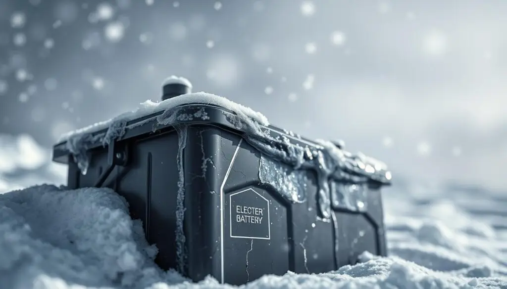 Thermal imaging view of electric truck showing battery heating system actively managing temperature in cold conditions