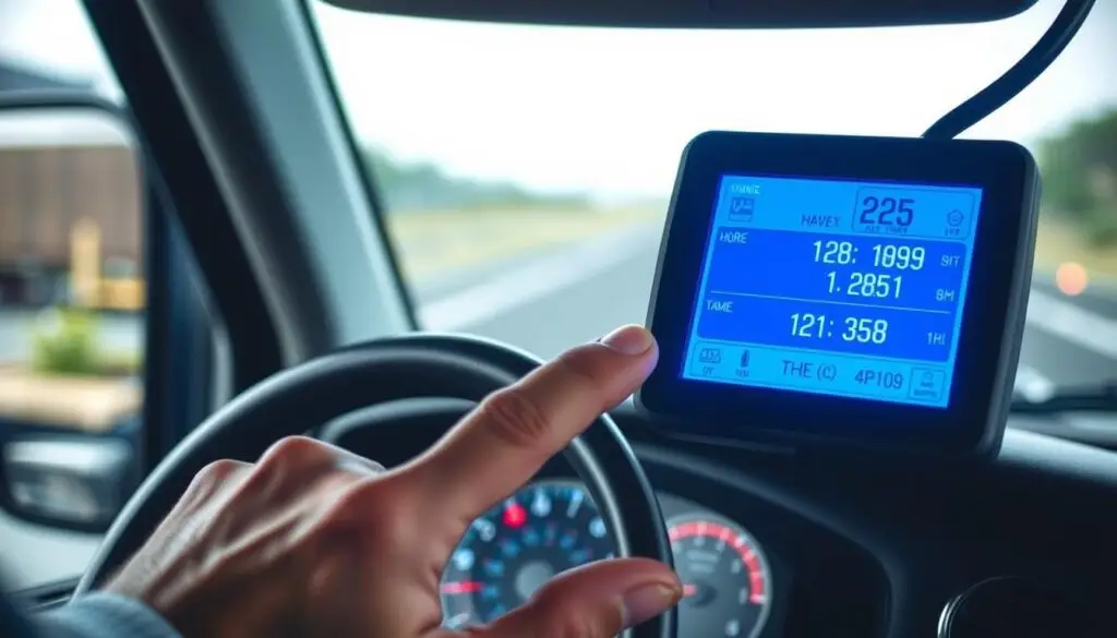 ELD display showing driver duty status and hours of service remaining