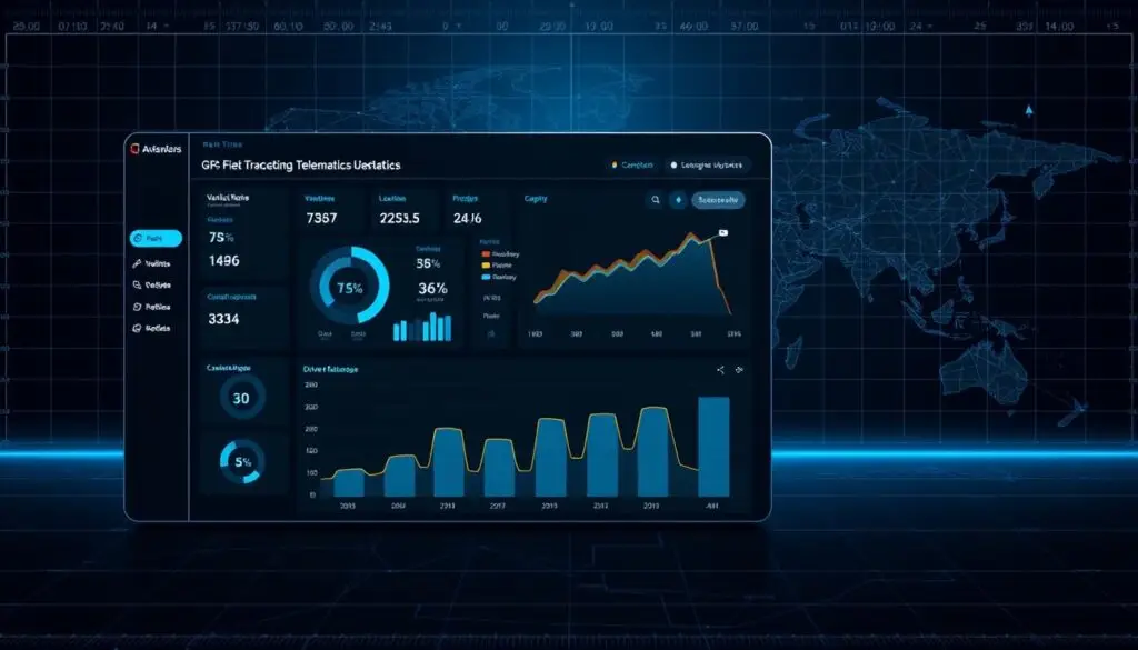 GPS fleet tracking telematics interface showing real-time vehicle data
