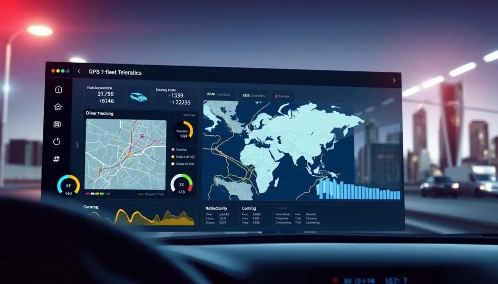 Fleet telematics dashboard displaying real-time driver behavior metrics and safety scores