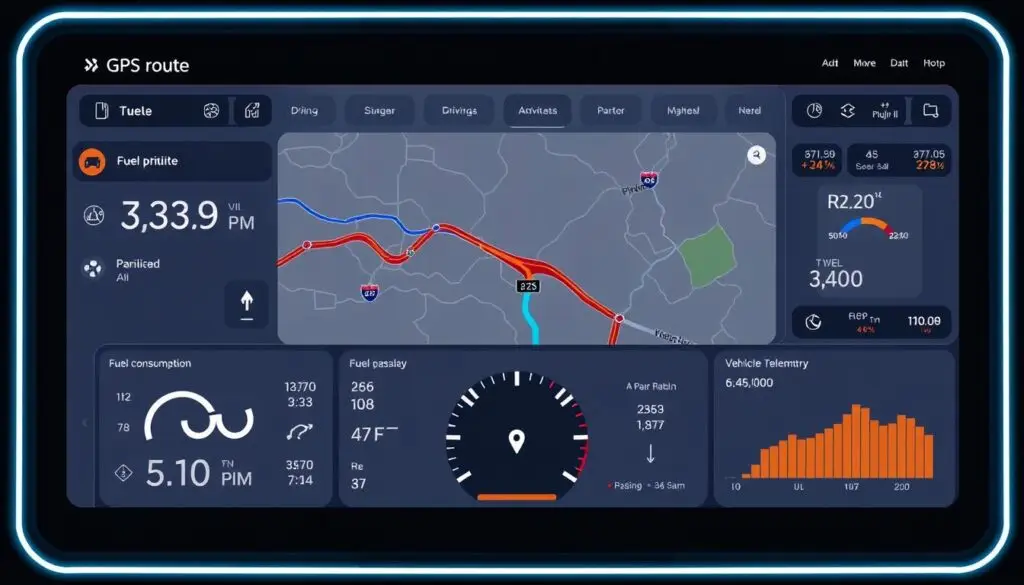 GPS route optimization software dashboard displaying fuel-efficient routing options and multi-stop planning