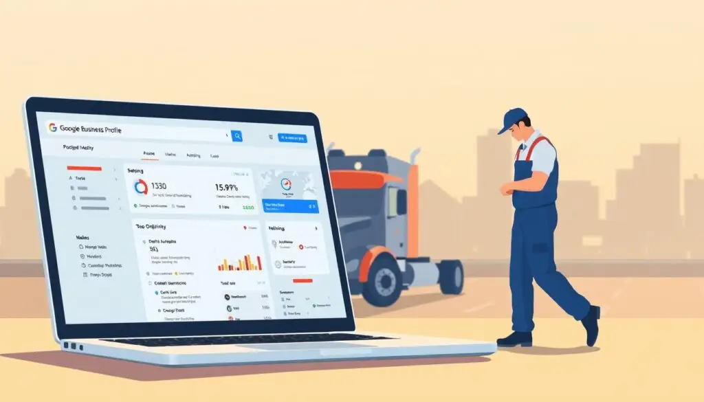 Google Business Profile dashboard showing truck repair business optimization settings