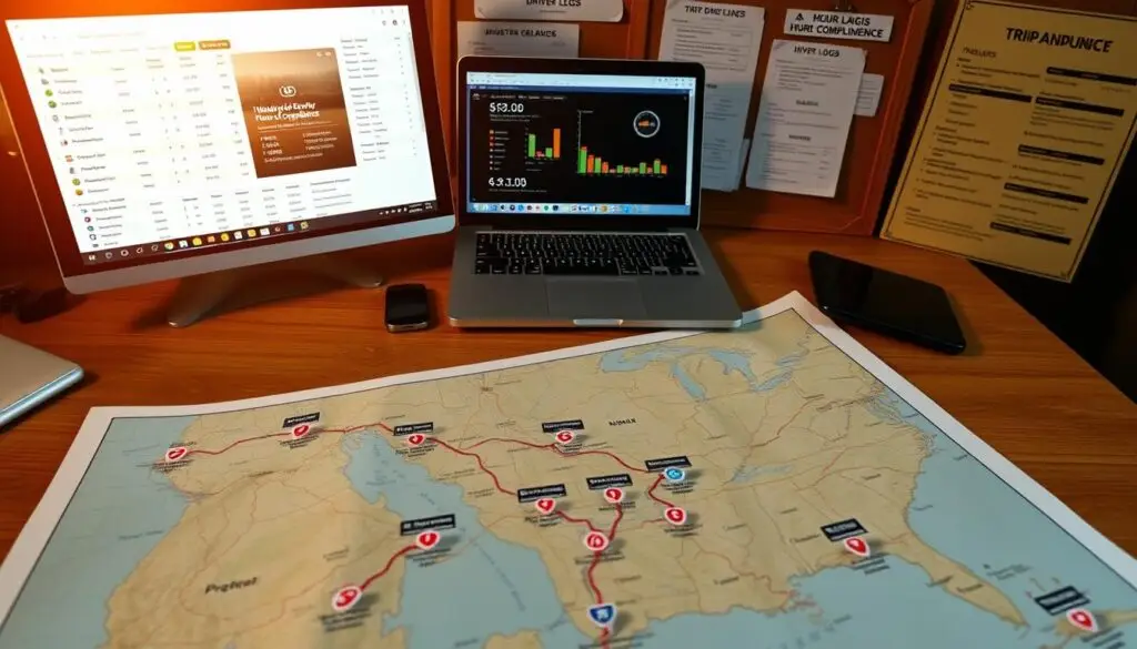Fleet manager using route optimization software to plan HOS-compliant delivery schedules