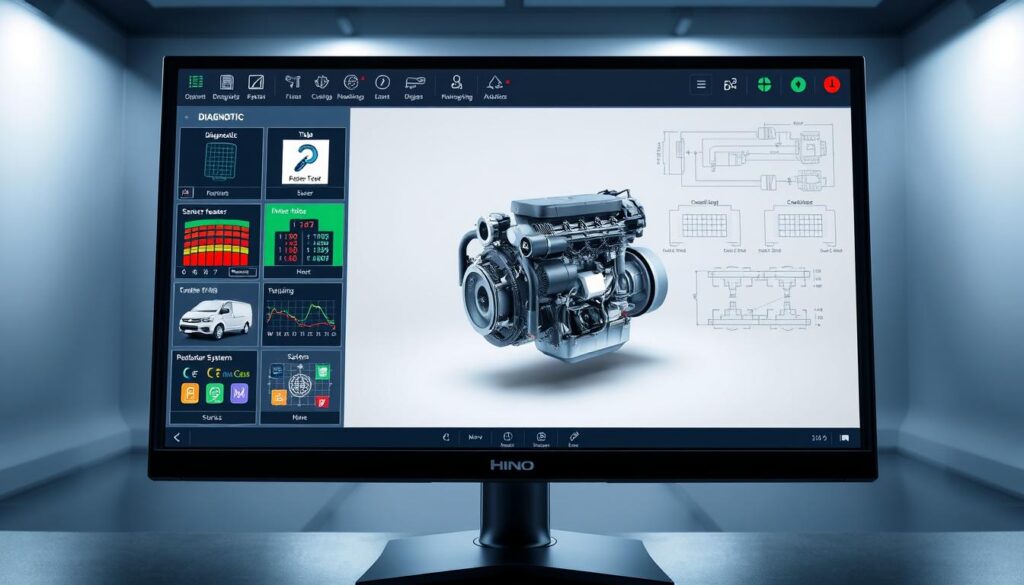 Hino DX3 diagnostics showing engine and chassis system information