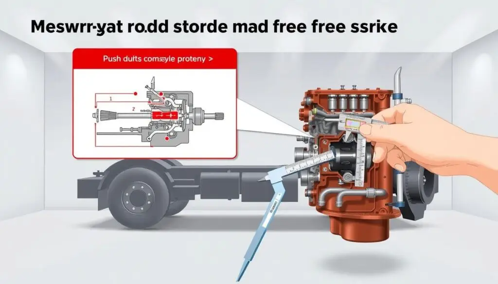 Technician measuring push rod stroke using A-to-B method on commercial vehicle air brake chamber