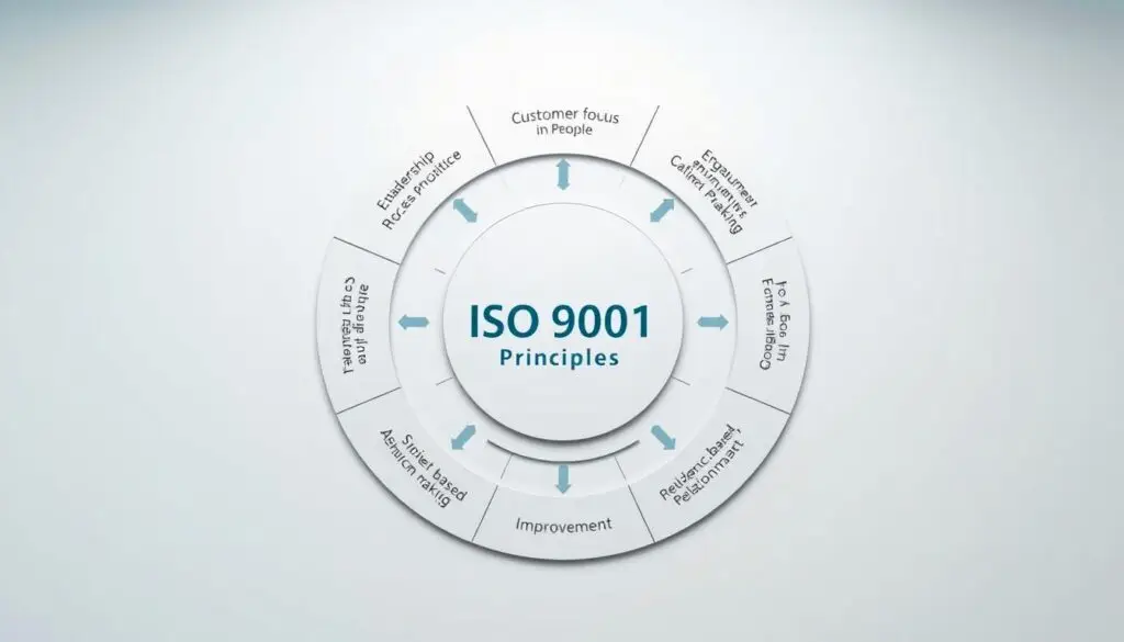 Diagram showing the seven ISO 9001 quality management principles applied to diesel repair operations