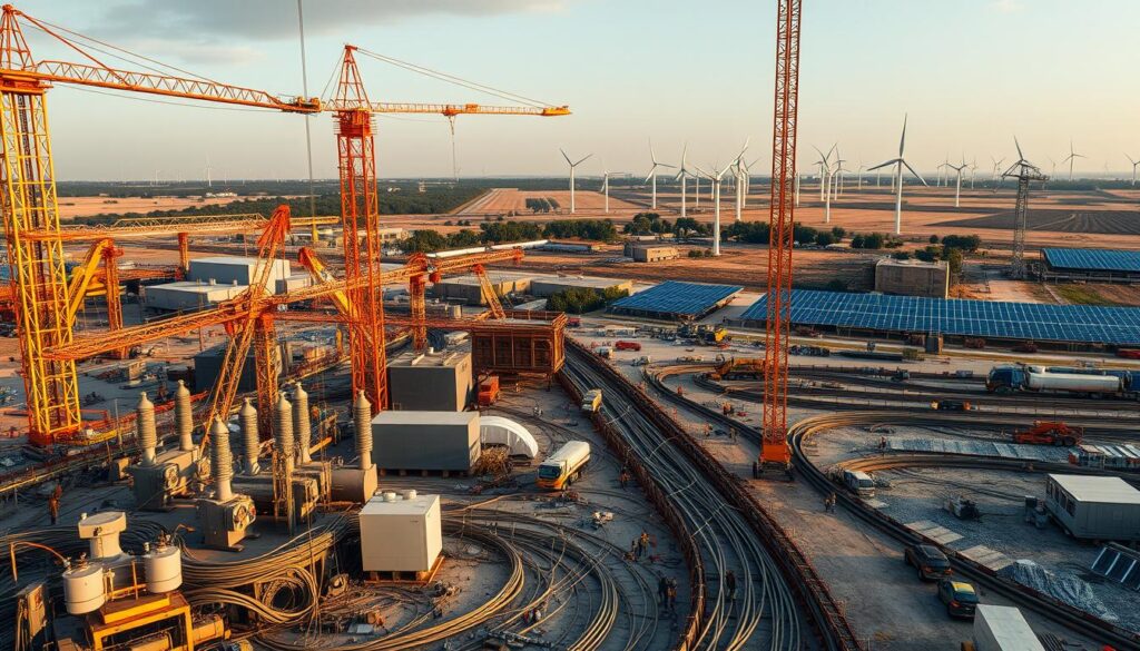 Electrical contractor installing transformer and switchgear for commercial fleet charging depot infrastructure