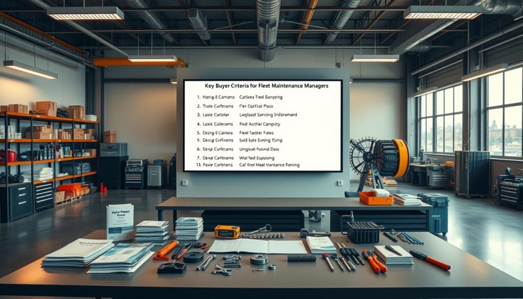 Fleet maintenance manager evaluating battery testing equipment specifications