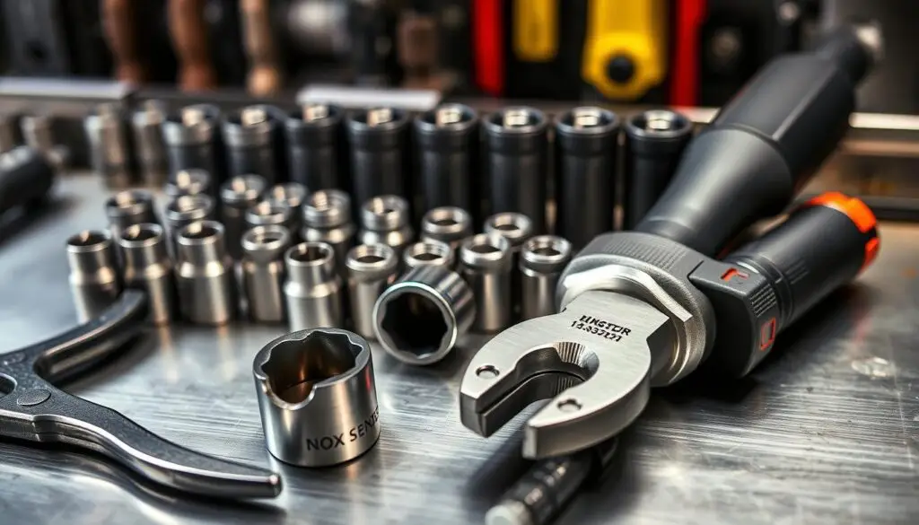 Deep-well socket set and torque wrench for NOx sensor replacement on diesel trucks