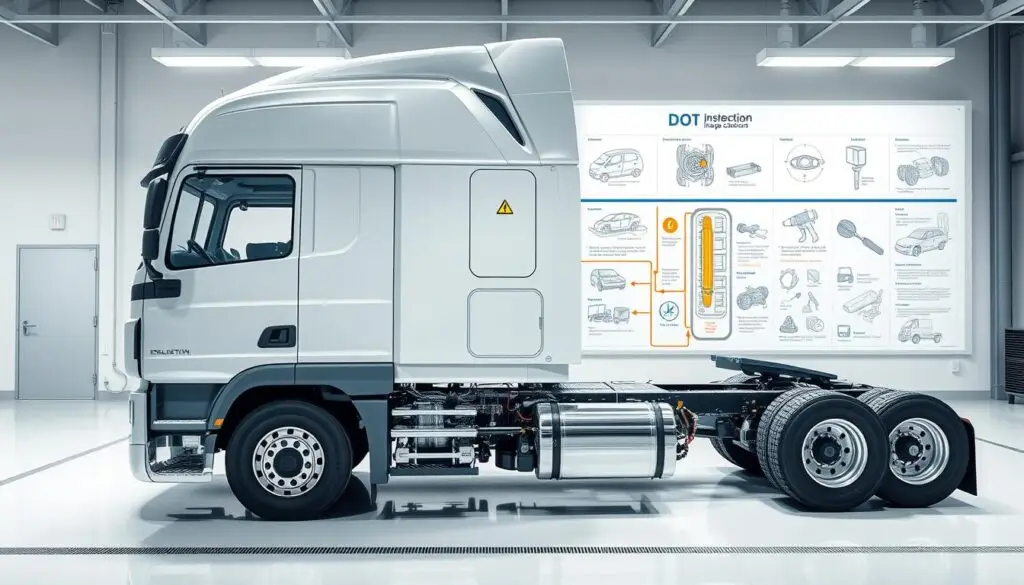 CVSA inspector conducting North American Standard Inspection on commercial truck