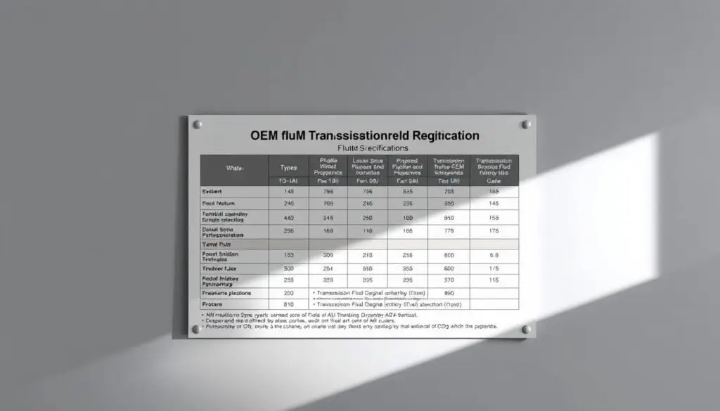 Chart displaying OEM transmission fluid requirements for major manufacturers