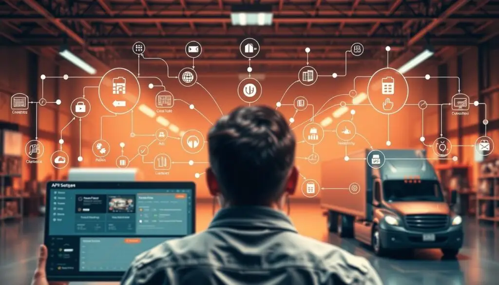 Infographic showing common implementation challenges and solution strategies for truck shop portal software