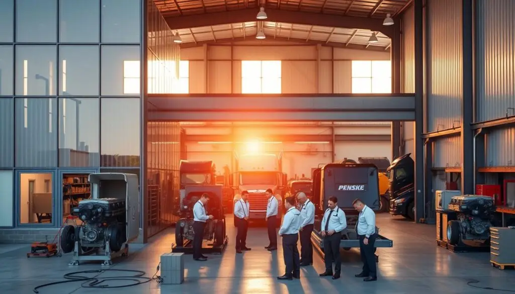 Fleet maintenance training facility with commercial trucks and apprentice technicians