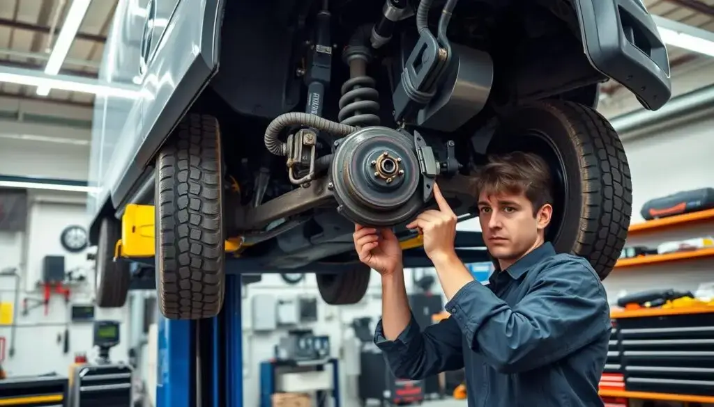 Detailed inspection of S-cam brake foundation components showing drums shoes and hardware