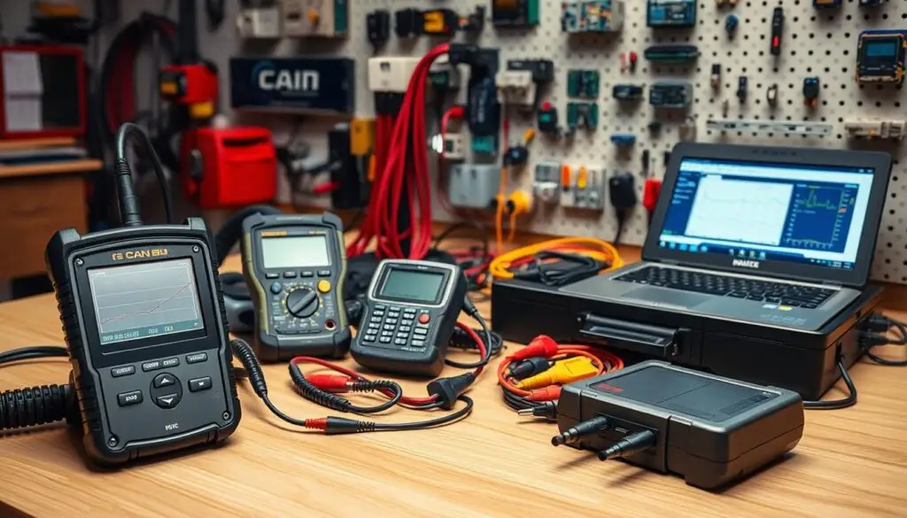 Professional diagnostic equipment used for CAN bus testing in commercial trucks