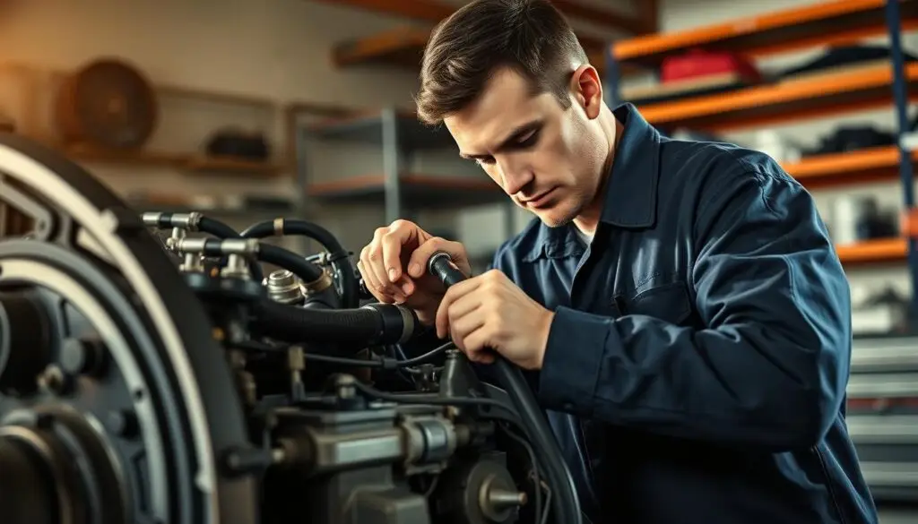 Professional diesel service technician using ultrasonic cleaning equipment to restore fuel injector performance