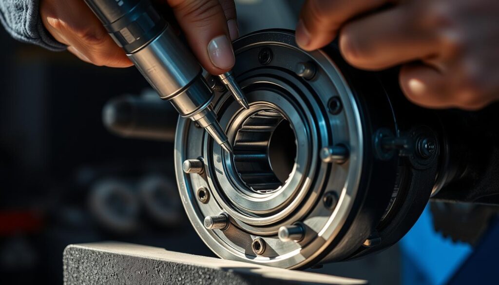 Proper bearing race driver technique showing even pressure application around circumference