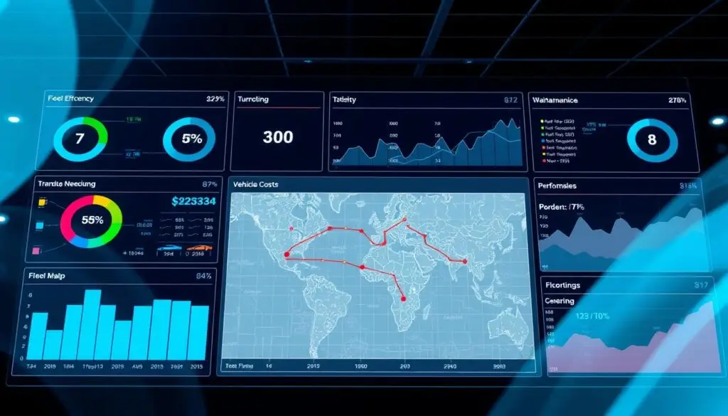 ROI calculation dashboard for fleet analytics displaying cost savings across maintenance, fuel, and administrative categories