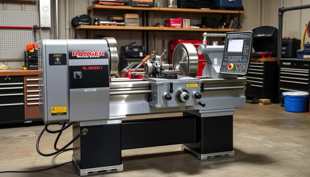 Ranger RL-8500XLT professional brake lathe showing servo motor drives and workbench setup