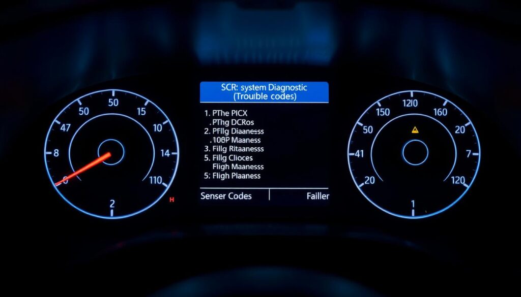 OBD-II scanner displaying SCR system diagnostic trouble codes P20XX and P22XX series