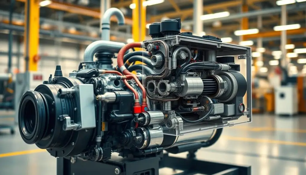 Technical diagram showing SCR system and diesel particulate filter components on heavy duty diesel engine