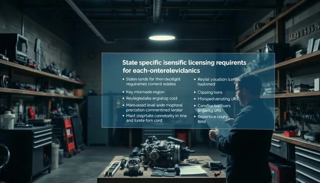 Map showing state-specific diesel mechanic licensing requirements