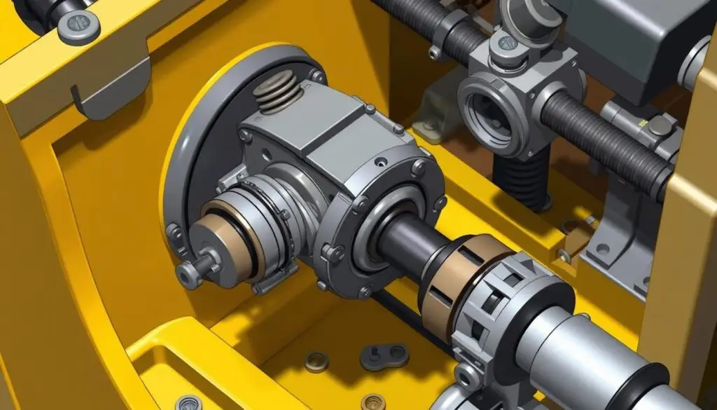 Hydraulic control valve disassembled showing spool, body, and contamination deposits