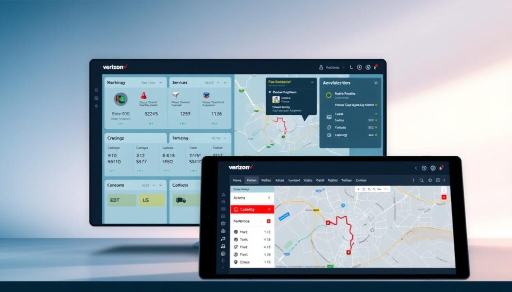 Verizon Connect GPS fleet tracking dashboard showing vehicle locations and maintenance alerts