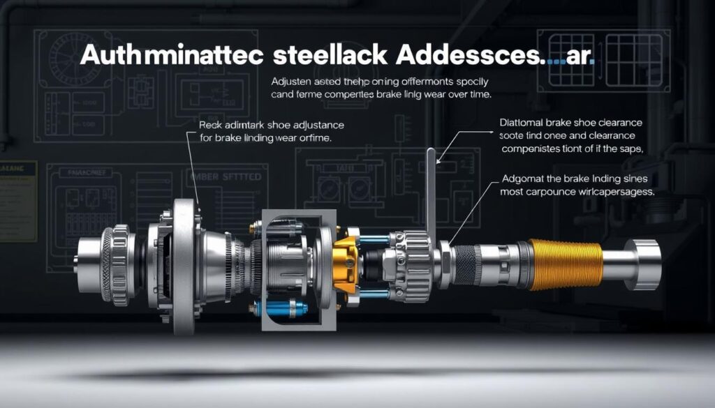 Technician inspecting automatic slack adjuster on heavy-duty truck air brake system showing push rod and chamber assembly