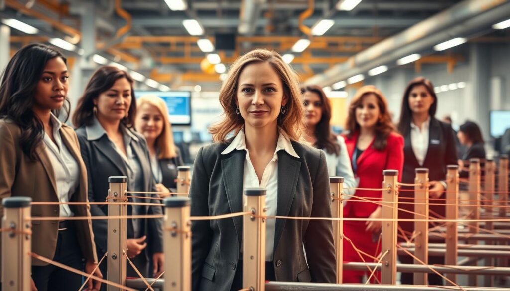 Female fleet safety professional conducting vehicle inspection in commercial fleet yard