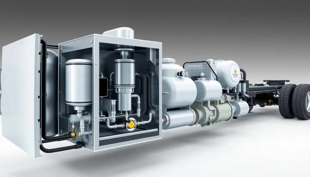 Diagram showing air brake system components and moisture removal process through the air dryer