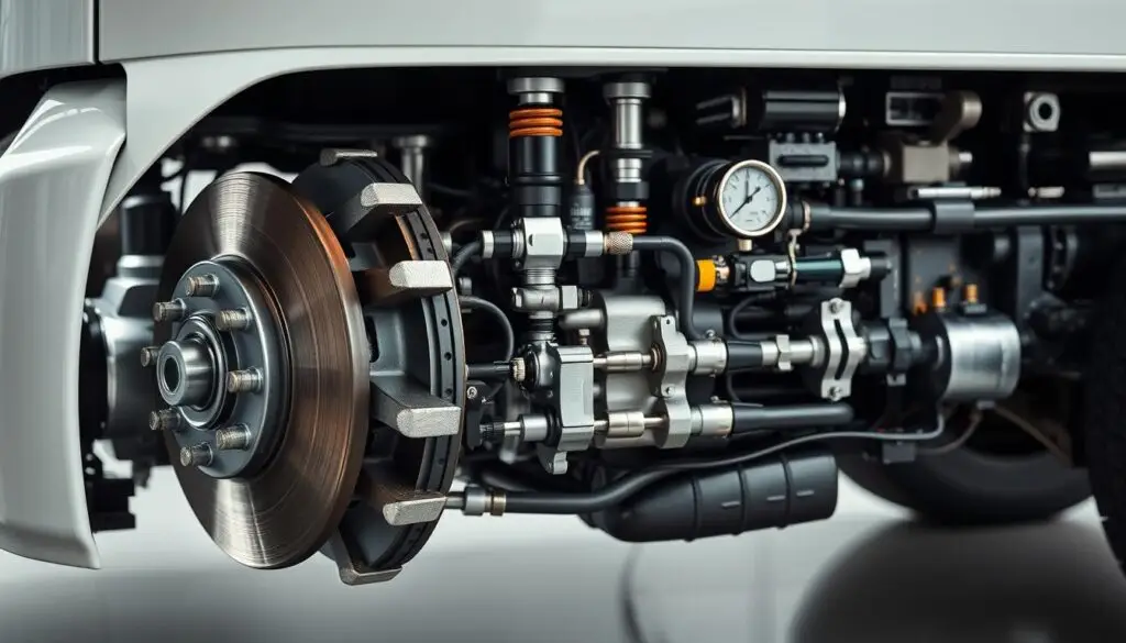 Air brake system components including chambers slack adjusters and pushrods for heavy duty trucks
