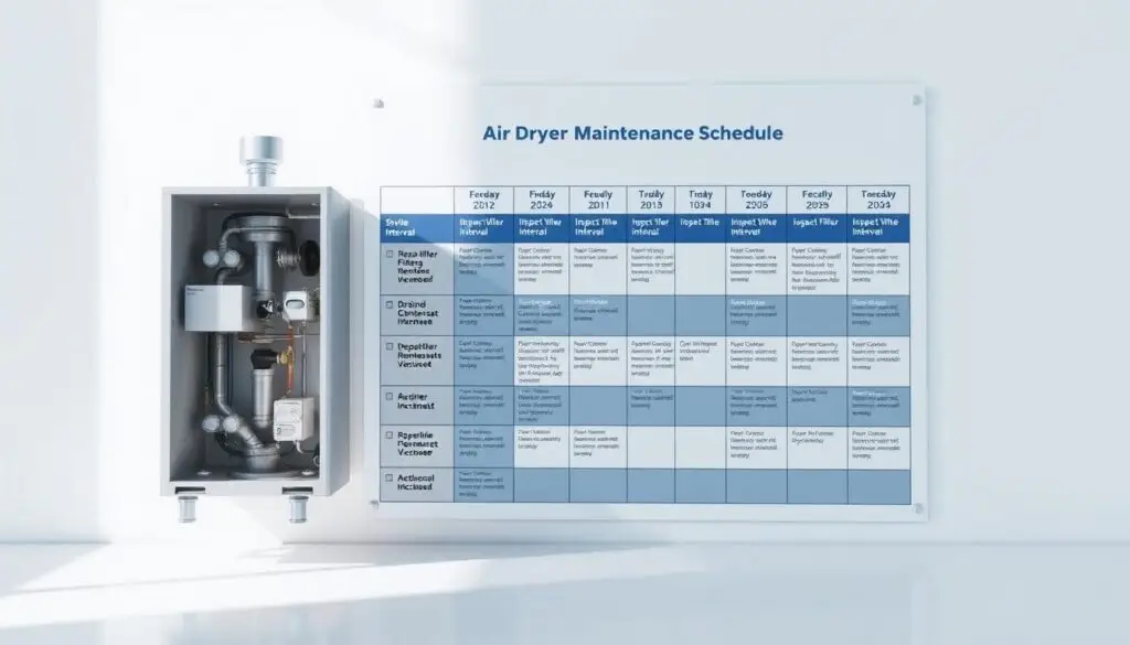 Fleet maintenance scheduling chart showing air dryer service intervals by application type
