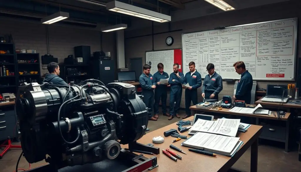 Curriculum design layout for diesel mechanic training covering engine, electrical, and diagnostic systems