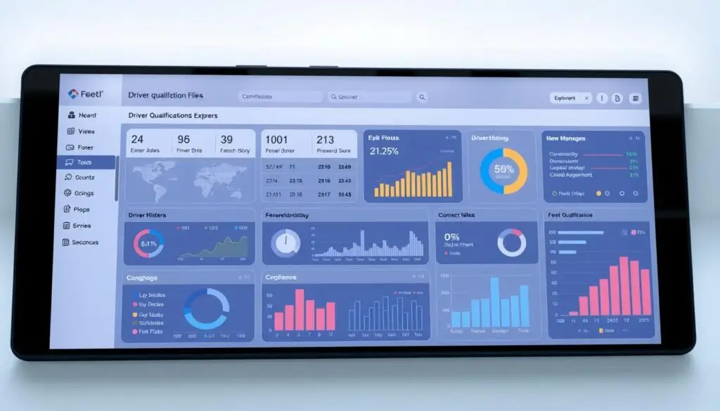 Automated fleet compliance tracking dashboard showing driver qualification files, expiration alerts, and real-time compliance status
